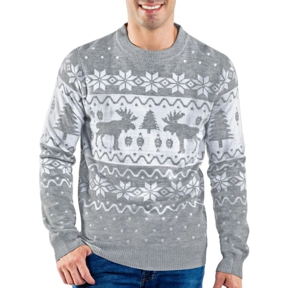 Tipsy Elves Merry Moose Ugly Christmas Crew Neck Sweater Mens Size Small